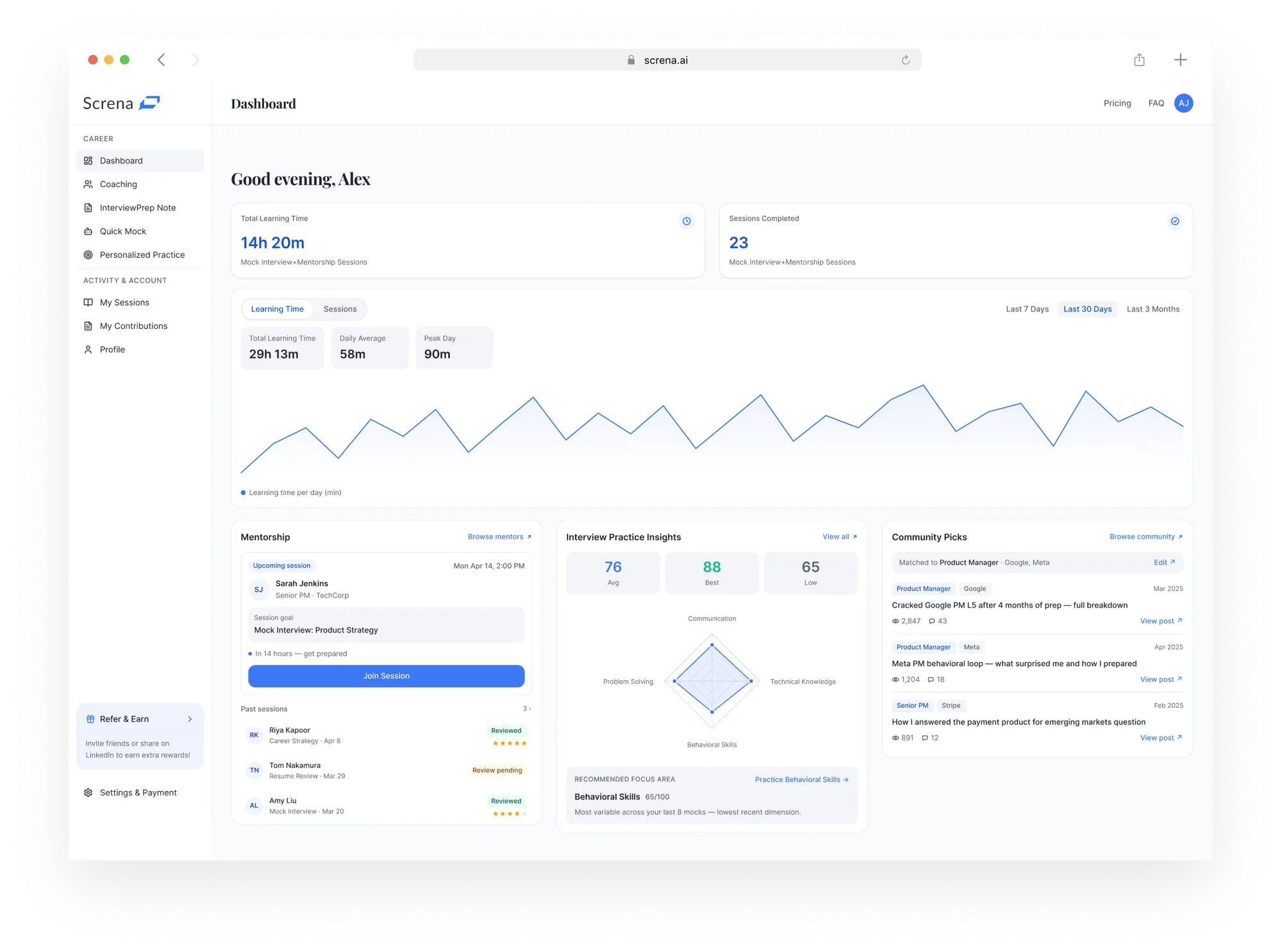 Screna dashboard